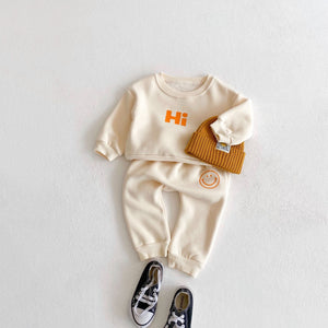 Open image in slideshow, Baby Slogan Graphic Longsleeve Hoodie Combo Smiley Print Trousers Sets-4
