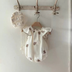 Open image in slideshow, Summer Hot Selling Baby Kids Girls Fly Sleeves Flowers Pattern Embroidered Princess Onesies-3
