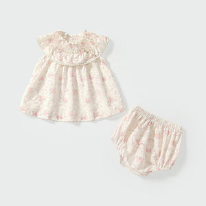 Summer Baby Kids Floral Pattern Sleeveless Top Dress and Bloomers Clothing Set for Girls-0
