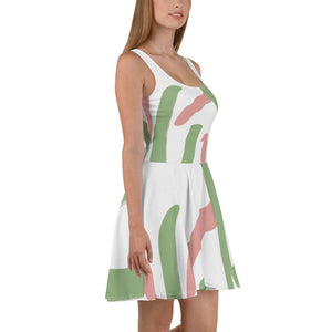 Womens Skater Dress - Green Mauve Abstract Brush Stroke Pattern-4