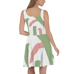 Womens Skater Dress - Green Mauve Abstract Brush Stroke Pattern-2